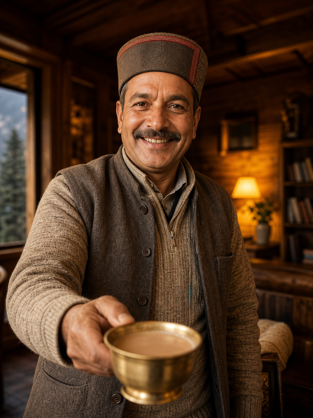Host offering welcome chai